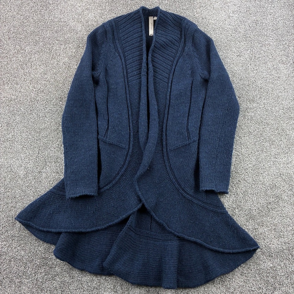 Yasmin Naqvi Cardigan Sweater Women's Medium Navy Blue Open Front Knit Italy